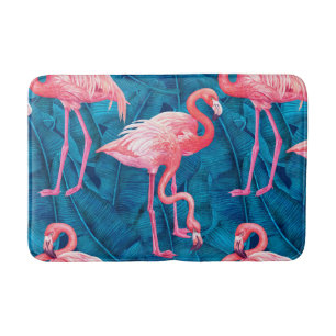 Flamingos på blå banan löv badrumsmatta