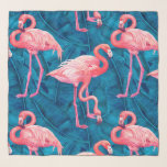 Flamingos på blå banan löv sjal<br><div class="desc">Handmålade vattenfärgade flamingfåglar,  sömlösa mönster</div>