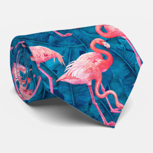 Flamingos på blå banan löv slips