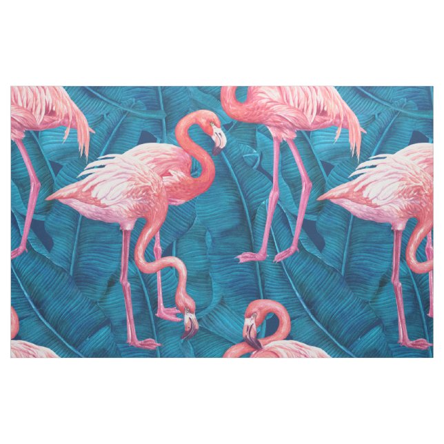 Flamingos på blå banan löv tyg (Fat Quarter)