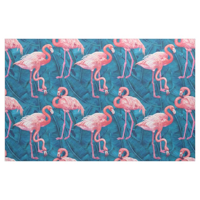 Flamingos på blå banan löv tyg (Fat Quarter)