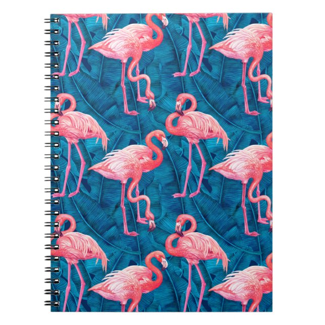 Flamingos på blå bananblad anteckningsbok (Framsidan)