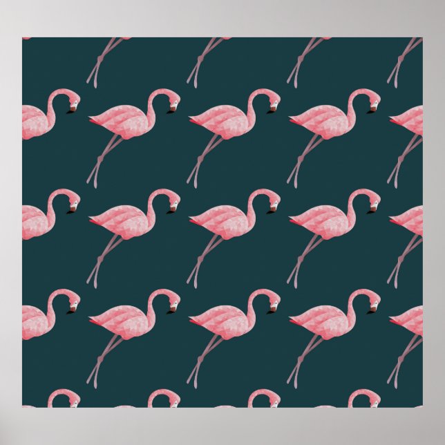 Flamingos på blå, vintage, sömlös mönster. poster (Framsidan)