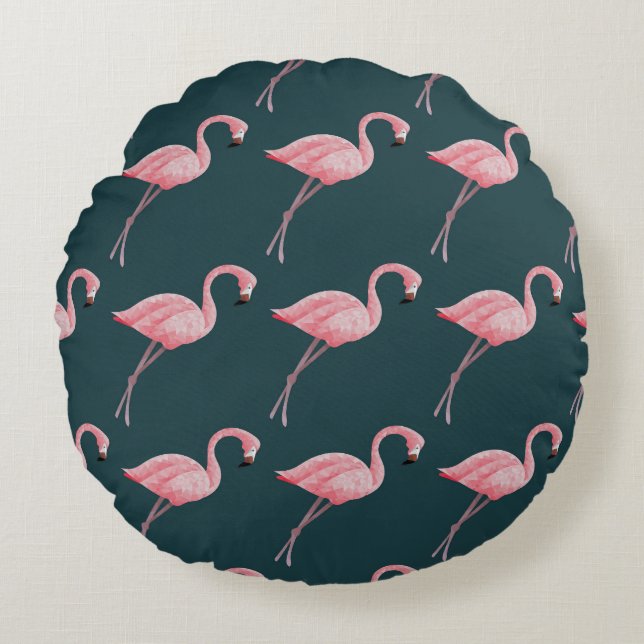 Flamingos på blå, vintage, sömlös mönster. rund kudde (Framsidan)