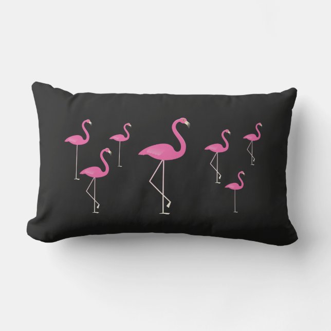 Flamingos på den utomhus- svarten - lumbarkudde (Framsida)