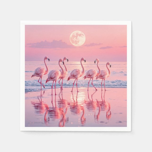 Flamingos på en Rosa Beach Pappersservett (Framsidan)