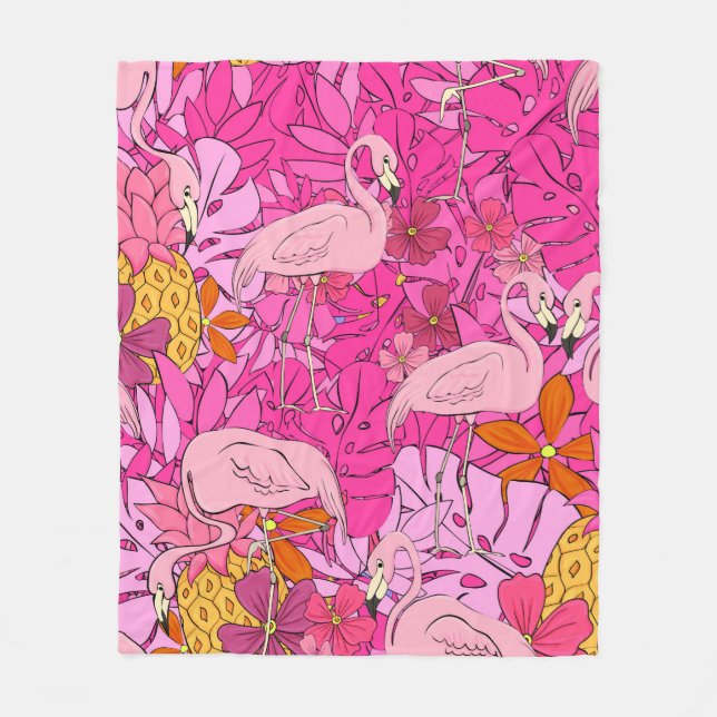 Flamingos på grund av tropiska löv och f fleecefilt (Framsidan)
