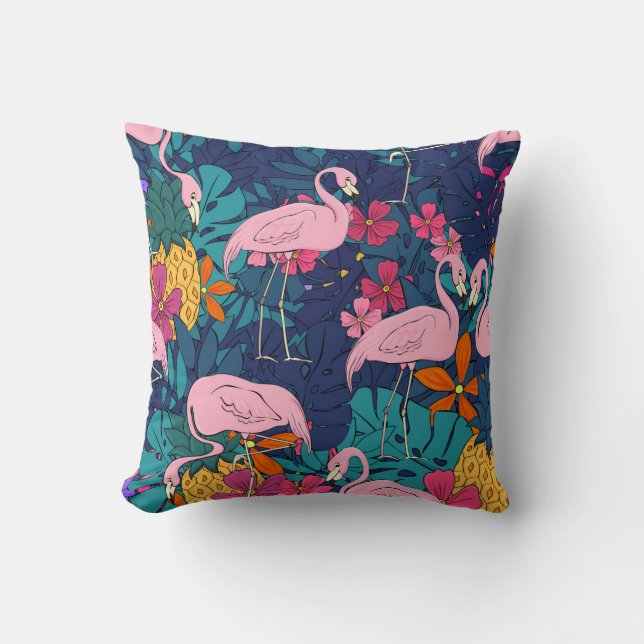 Flamingos på grund av tropiska löv och f kudde (Framsida)