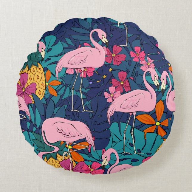 Flamingos på grund av tropiska löv och f rund kudde (Framsidan)