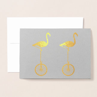 Flamingos på Hjul Quirky Silhouette Folierat Kort