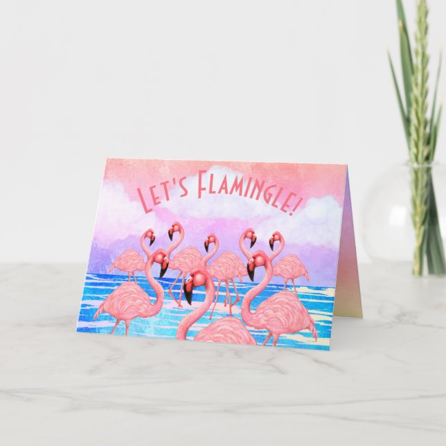 Flamingos på parad-kort kort (Framsida)