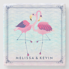 Flamingos på styliserad Abstrakt Beach Vatten-Våga Stenunderlägg