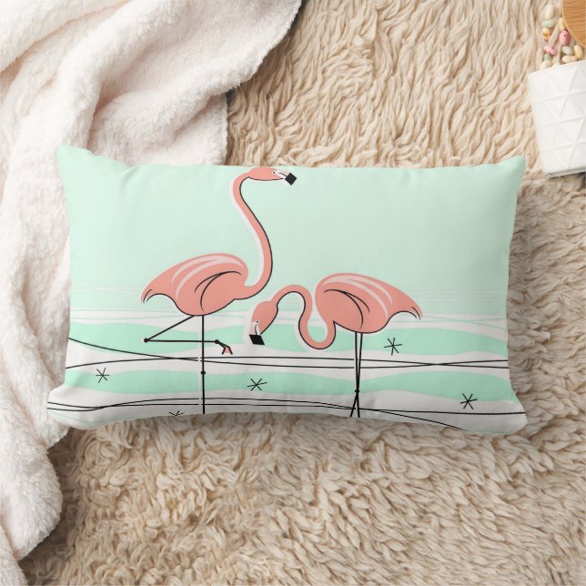 Flamingos Pair Aqua coral check back lumbar Lumbarkudde (Filt)