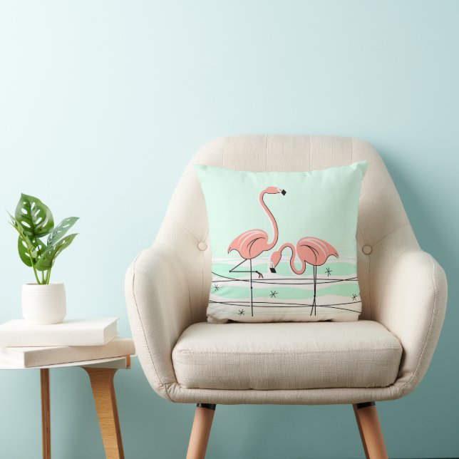 Flamingos Pair Aqua coral check back Squa Kudde (Stol)