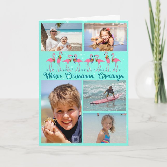 Flamingos Photo Collage Foldad jul Helgkort (Framsida)