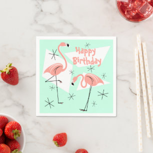 Flamingos Retro Grönt Grattis på födelsedagen Pappersservett