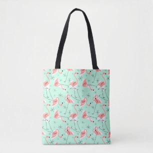 Flamingos Retro Grönt Multi over rosa back Tygkasse