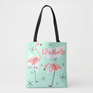 Flamingos Retro Grönt Namn över hela multiback Tygkasse