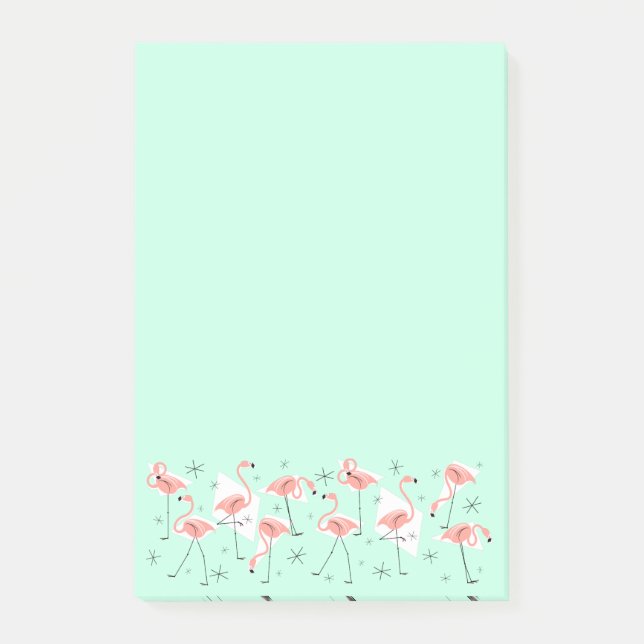 Flamingos Retro Grönt Wide Post-it Note-lodrät Block (Framsida)