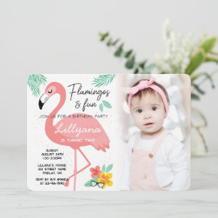 Flamingos & Roligt Tropical Birthday Photo, vilken Inbjudningar