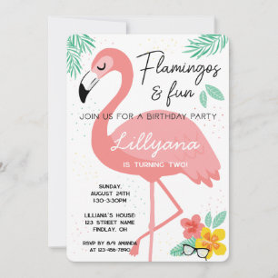 Flamingos & Roligt Tropical Födelsedagsfest, alla Inbjudningar