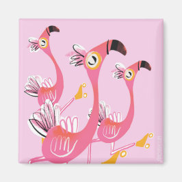 Flamingos Roller Skating Magnet