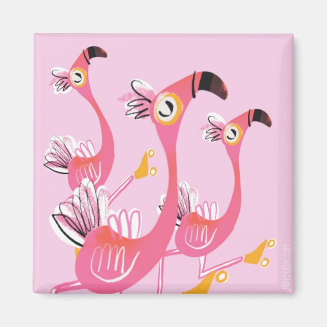 Flamingos Roller Skating Magnet (Framsidan)