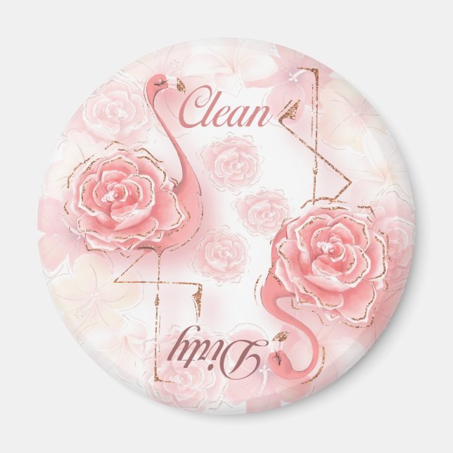 Flamingos Rosa ros Dirty Clean Dishwasher Magnet (Framsidan)