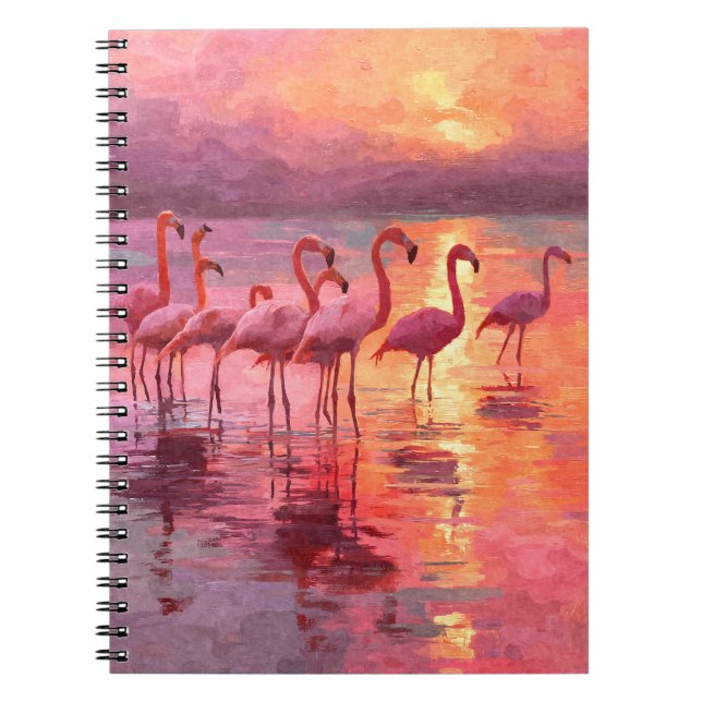 Flamingos Rosa Sunset Vatten Reflection Art Anteckningsbok (Framsidan)