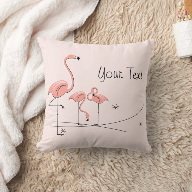Flamingos Rosa Trio 4 'Din text' rosa baksida Kudde (Filt)