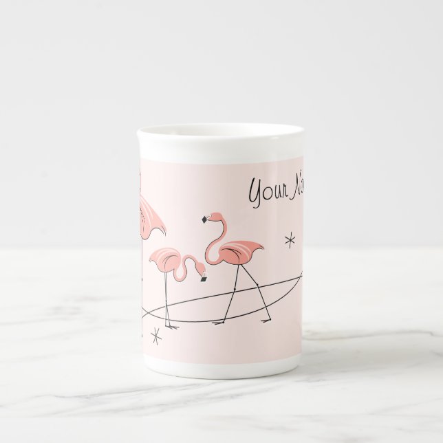 Flamingos Rosa Trio Namn med ben china mugg Benporslin Mugg (Framsidan)