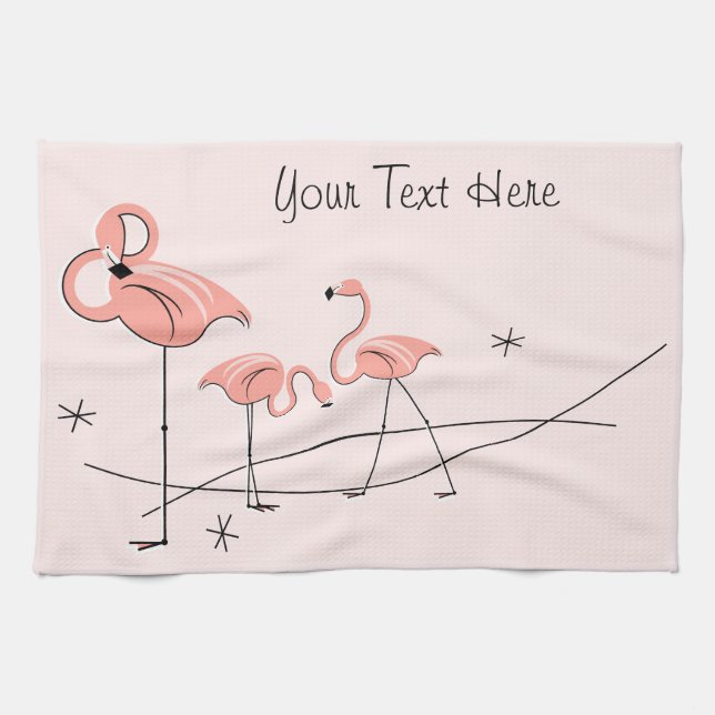 Flamingos Rosa Trio Text kökshandduk (Horisontell)