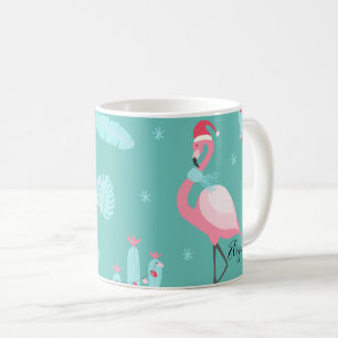 Flamingos Santa Hatt Presenter Snöflingor Kaffemugg