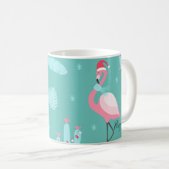 Flamingos Santa Hatt Presenter Snöflingor Kaffemugg (Framsida höger)