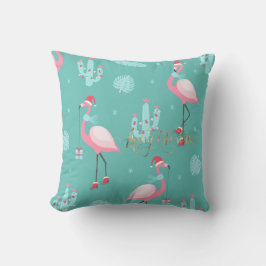 Flamingos Santa Hatt Presenter Snöflingor Kudde