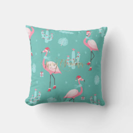 Flamingos Santa Hatt Presenter Snöflingor Kudde