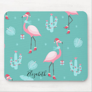 Flamingos Santa Hatt Presenter Snöflingor Musmatta