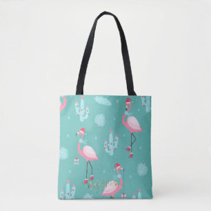 Flamingos Santa Hatt Presenter Snöflingor Tygkasse