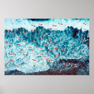 Flamingos som flyger på stranden av karibbönesjön, poster