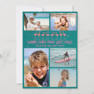Flamingos Stars Teal jul Photo Collage Card Julkort