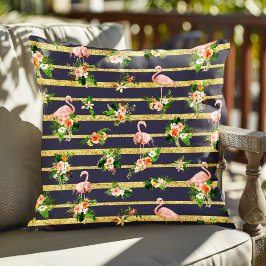 Flamingos Tropical Blommigt Rand Kudde