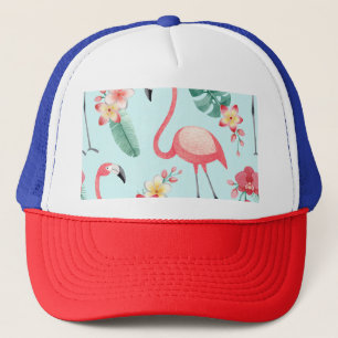 Flamingos Tropical Flowers Watercolor Mönster Keps