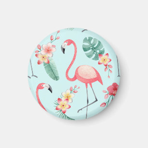 Flamingos Tropical Flowers Watercolor Mönster Magnet