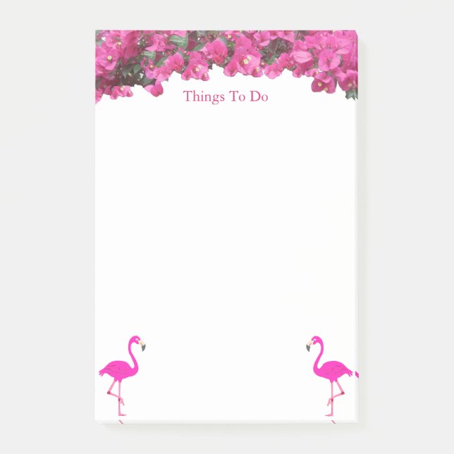 Flamingos & Tropical Magenta Rosa Flowers on White Post-it Block (Framsida)