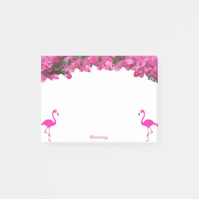 Flamingos & Tropical Magenta Rosa Flowers on White Post-it Block (Framsida)