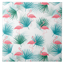 Flamingos Tropical Palmetto Löv Fronds Kakelplatta