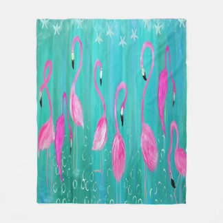 Flamingos tropical theme coastal fleecefilt