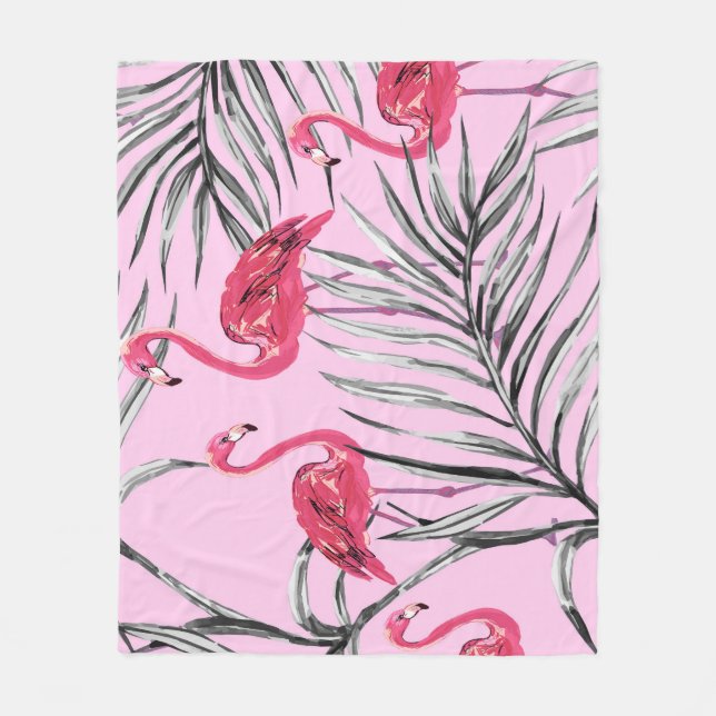 Flamingos, tropisk vattenfärg vintage mönster. fleecefilt (Framsidan)