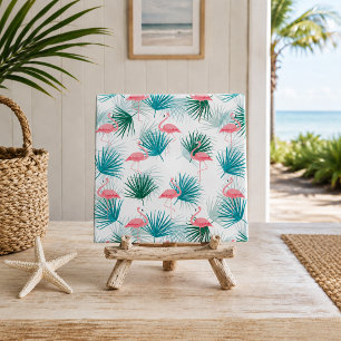Flamingos Tropiska Palmetto Blad Kakelplatta