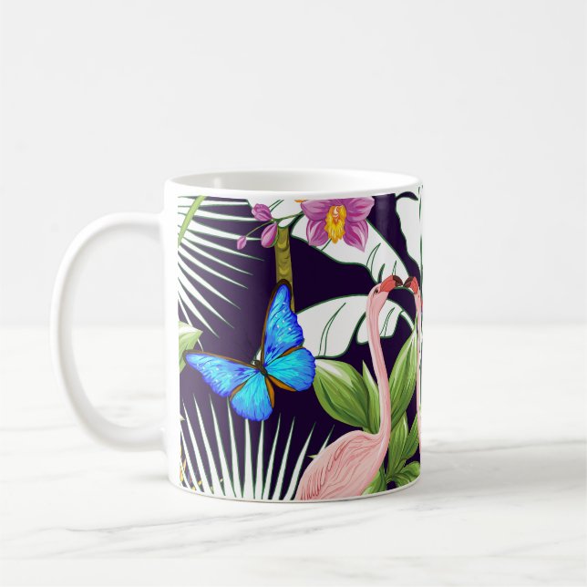 Flamingos, tropiska växter: vintage mönster. kaffemugg (Vänster)